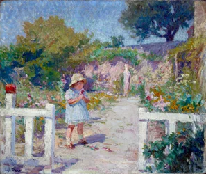 Kislány a kertben Joseph Loys Prat festménye (1879-1934), XX. század.
