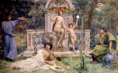 A Watel-Dehaynin Hotel dekorációja: a Verite. A csillagászat, a zene és a költészet, valamint a festészet allegóriái veszik körül. Luc Olivier Merson (1846-1920) festménye