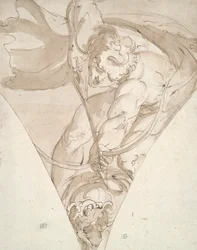 Apollo megöli a Pythont, tanulj egy spandrelt a Palazzo Antonio Doria-ban (Palazzo della Prefettura), Genova