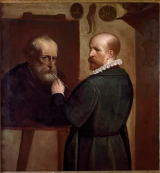 Önarckép az apja portréját készítő művészről Luca Cambiaso (1527-1585) festménye 1570 kb. Nap. 104x97 cm Genes, Musei di Strada Nuova