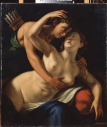 "Vénusz és Adonisz" Luca Cambiaso (vagy Cambiasi, Cangiagio) Lucchetto da Genova festménye (1527-1585) 16. századi Mikolajev (Nikolajev) Regionális Verescsagin Művészeti Múzeum, Ukrajna