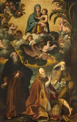 Szent Antal oltára, Madonna és gyermeke szentekkel Antal Remete Pál apáttal és XIV. Gergely pápával, Lukács Cattapane 1593