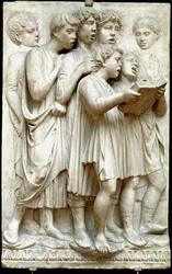 La Cantoria vagy gyermekek, akiket kórusban énekelnek - Márvány megkönnyebbülés (magasság 348 cm), készítette: Luca Della Robbia (C.1400-1482)