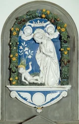 Luca della Robbia (1400-1482) 15. századi vernai szentély, a gyermeket imádó szűz nagy dombormű