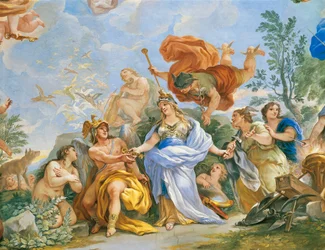 A Medici család apoteózisát ábrázoló freskó Luca Giordanótól (1634-1705), részlet