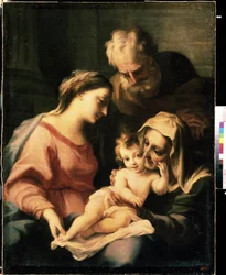 "A Szent Család Szent Erzsébettel" (A Szent Család) Luca Giordano (1632-1705) festménye, 17. századi Mikhail Kroshitsky Művészeti Múzeum, Szevasztopol (Szevasztopol) Ukrajna