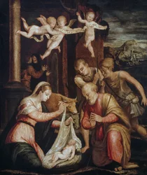 Luca Longhi (1507-1580) Pásztorok imádása, olaj, fa