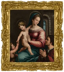 A Madonna és a Gyermek Keresztelő Szent János csecsemővel és egy donorral (olaj a táblán)