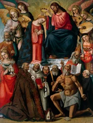 A Szűz megkoronázása angyalokkal és szentekkel, Szent Márton és Lénárd társaskáptalani templom, Foiano della Chiana, Arezzo