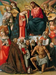 A Szűz megkoronázása angyalokkal és szentekkel, 1523.