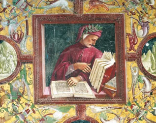 Olaszország, Umbria régió, Orvieto, székesegyház, Madonna di San Brizio-kápolna, Dante Alighieri portréja Luca Signorelli alkotása, freskó