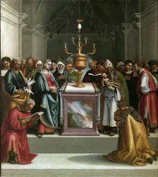 A bemutató a templomban, 1521 körül.