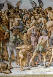 A világ vége - Az elkárhozottakat ábrázoló részlet. Luca Signorelli (1445-1523) freskója, 1499-1504, Orvieto, Dóm, Cappella di San Brizio