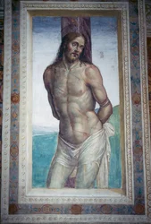 Jézus korbácsolása, Luca Signorelli freskója, Monte Oliveto Maggiore apátság, Toszkána, Olaszország