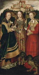 Oltárkép Szent Katalin vértanúval, jobb szárny: Szent Borbála, Ursula és Margit