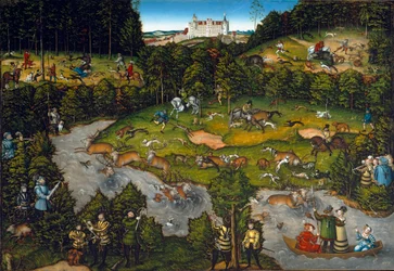 Udvari vadászat a Hartenfels-kastély közelében (Torgau Szászországban)