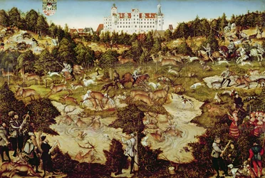 Vadászat V. Károly császár tiszteletére a Hartenfels-kastély közelében, Torgauban, 1544 (lásd még: 498131, 72409 és 498129)