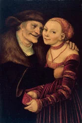 Le couple mal assorti - Az egyenlőtlen pár - Cranach, Lucas, az idősebb (1472-1553) - 1517 - Olaj, fa - 27,3x18 - Museu Nacional d