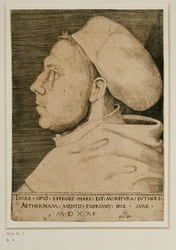 Luther Márton orvosi sapkával. Metszet ... (metszet)