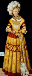 Catherine de Mecklenburg (Mecklembourg) portréja (1487-1561) "" Lucas Cranach, az ókori festmény (1472-1553) 1514 Dim. 184 x 83 cm (táblánként) Drezdai Állami Művészeti Gyűjtemények