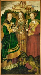 Szent Barbara, Szent Ursula és Szent Margit, a Szent Katalin oltár részlete.