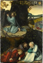 Az agónia a kertben, Cranach, Lucas, az idősebb (1472-1553). Olaj, fa, 1540 körül. Méretek: 86,5x58,5 cm. Múzeum Kunstpalast, Düsseldorf