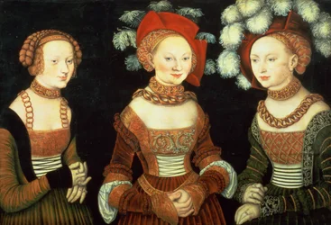 Szászország három hercegnője, Szibilla (1515-92), Emilia (1516-91) és Szidónia (1518-75), Frommen Heinrich herceg lányai, 1535 körül (panel)