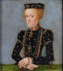 Jagiellon Anna (1523-1596) lengyel királyné portréja, 1565 körül (olaj, ónlemez)