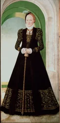 Dán Anna portréja (1532-1585) Augustus szász választófejedelem felesége (1526-1586) Fiatal Lucas Cranach (1515-1586) festménye 1565 V. 215x104 cm Bécsi Kunsthistorisches Museum