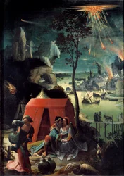 Loth és lányai Loth körülveszi két lányát, menedéket a hegyen, hogy elkerülje Szodoma pusztulását. A meztelen lányok berúgják az apjukat. Lucas van Leyden festménye Lucas de Leiden (Leide) (Lucas Hugensz vagy Lucas Jacobsz) (1494-1533) 16