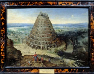 Lucas van Valckenborch (1530-1597) La Tour de Babel festménye 1594 V. 0,41 x 0,56 m - Bábel tornya. Lucas van Valckenborch festménye (1530-1597)