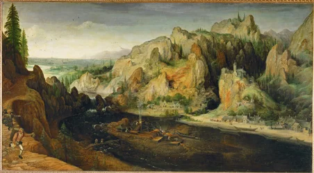 Hegyi táj rablókkal és kohóval, 1558 körül (festmény, vászon)