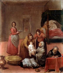 Keresztelő János születése Luciano Borzone (1590-1645) festménye, 17. századi Musei di Strada Nuova (ex Palazzo Bianco) Genes