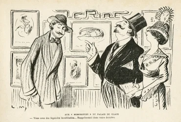 Illusztráció: Le Rire, no 481, 27/04/27 - A "Humoristoknál" a Palais des Glaces - Salon des Independants Humoristes (metszet)