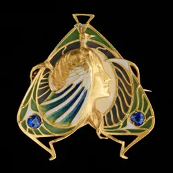 Bross-medál, 1900 körül (arany és plique à jour zománc zafírral)