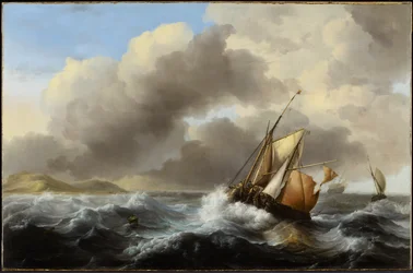 Halászhajók offshore egy nehéz tengeren, 1864