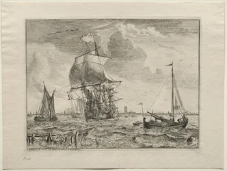 Tengeri jelenet Amszterdam a távolban, 1701.