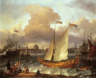 A svéd "Lejouet" jacht Amszterdam kikötőjében, 1674