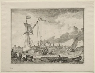 Amszterdam kilátása hajókkal az előtérben, 1701.