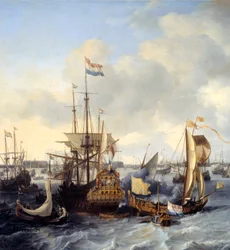 Kilátás az amszterdami kikötőre a részletekről. Ludolf Backhuysen (1631-1708) festménye 1666 V. 1,28x2,21 m