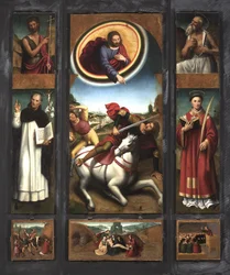 Szent Pál megtérése Szent Vincenz Ferrerrel, Istvánnal, Keresztelő Szent Jánossal, Jeromossal (olaj, tábla)