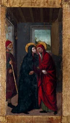 A Szűz élete: "" Látogatás"" Sorozat "" A rózsafüzér rejtelmei"" Ludovico Brea (Louis Brea) festménye fára (1450-1523) 1512-1513 Taggia, Museo del Convento di San Domenico Olaszország