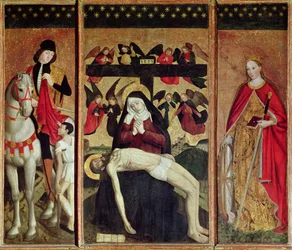 Pétát ábrázoló triptichon Szent Márton és Szent Katalin között, 1475