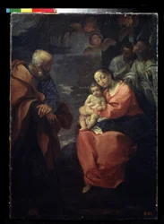 ""A Szent Család megnyugszik Egyiptomba meneküléskor" (A Szent Család pálmafa alatt (Pihenés Egyiptomba meneküléskor)) Ludovico Carracci (Ludovic Carracci) festménye