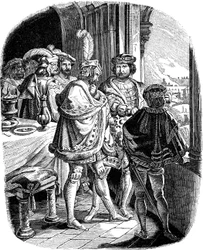 I. Frigyes étkezés a heidelbergi kastélyban 1462 Illusztráció a német nép történetéből, E. Duller, 1840