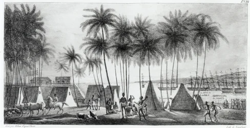 Hanarourou kikötője a Sandwich-szigeteken, a „Voyage Pittoresque around the World”-ből, metszett G. Langlume (fl.1822-40) 1822