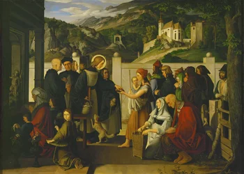 Szent Rókus alamizsnát osztogat Olaj (festmény vászonra)