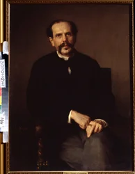 „Férfi portréja” Fekete öltönyt visel, ujján pecsétgyűrű. Ludwig Knaus (1829-1910) festménye. Ivan Kramszkoj (vagy Kramskoi) Szépművészeti Múzeum, Voronyezs (Voronezh), Oroszország.