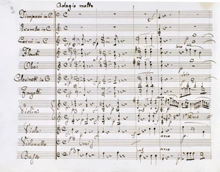 A német zeneszerző, Ludwig van Beethoven (1770-1827) 1. c-dúr szimfóniájának kottalapja (1799-1800), Milánó, Biblioteca del Conservatorio