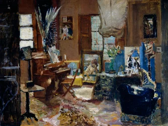 Szalonbelső, Ulvi Liege festménye (1858 vagy 1860-1939), Olaj, vászon, 45, 5x60 cm
